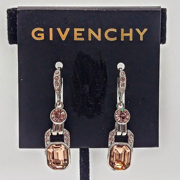 Vintage Givenchy Peachy Pink Crystal Drop Pierced Earrings NWT - Picture 1 of 6